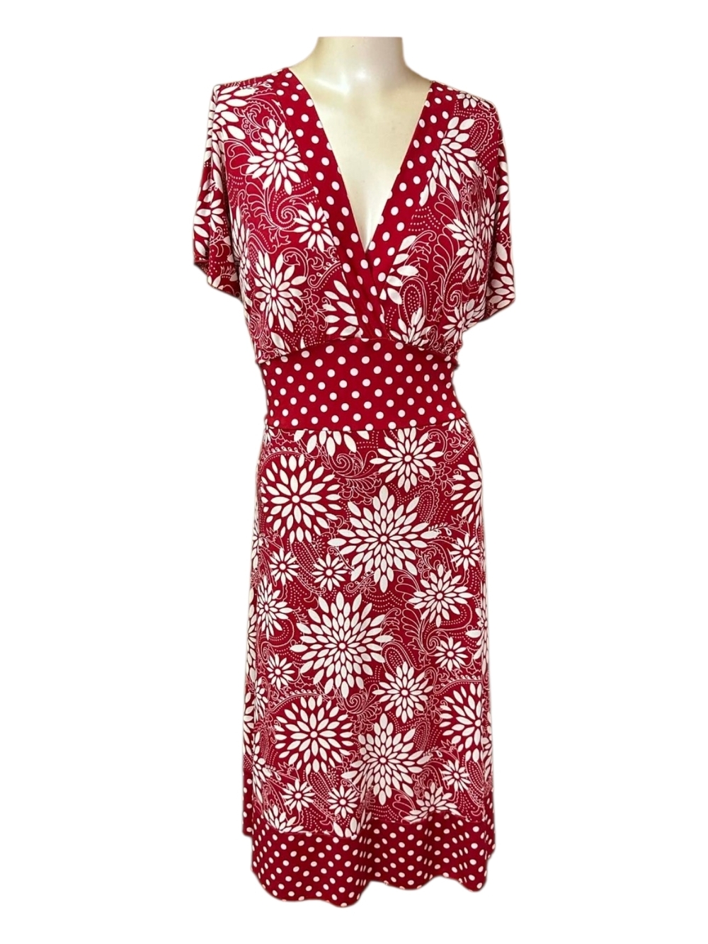 Vintage Western Connection Red Floral Polka Dot Dress - Large Made In USA